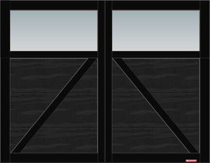 Princeton P-22 garage door, 9’ x 7’, Black door and overlays, Clear Panoramic windows